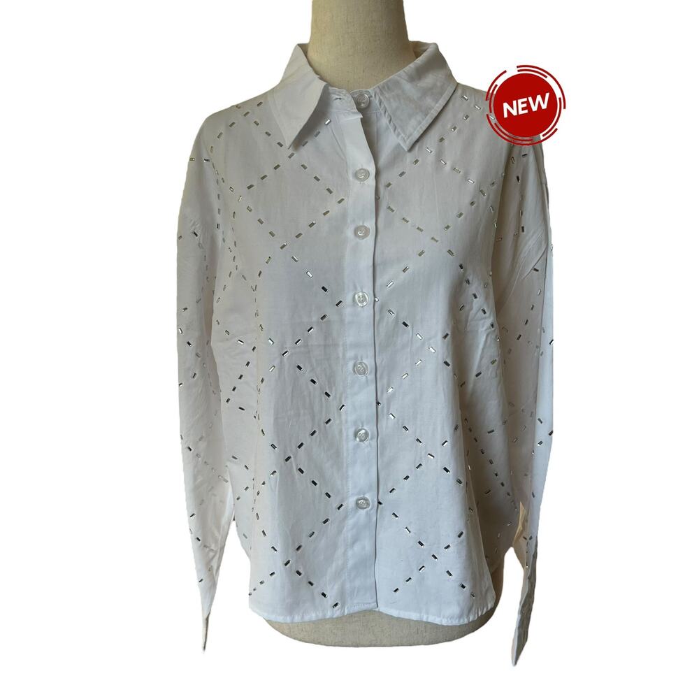 Remi James White Diamond Pattern Beads Crop Top Women Size Medium NWT | 63-23